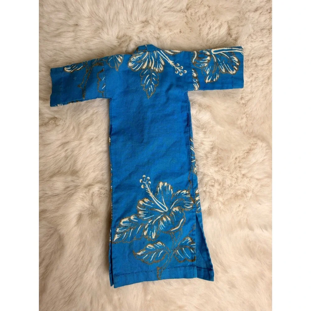 Vintage 1960s Barbie Clone Blue Hibiscus Floral Doll Lounge Robe for 11.5 Inch
